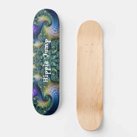 Blauwe groene fractale kunstspiralen en Schaats Tr Persoonlijk Skateboard (Voorkant)