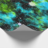 Blauwe groene galaxy Cosmic Space Stars Nebula Cadeaupapier (Hoek)