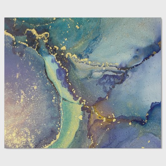 Blauwe groene goudalcohol Vloeibare Abstracte kuns Cadeaupapier (Vlak)