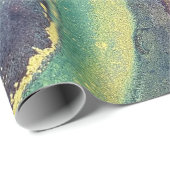 Blauwe groene goudalcohol Vloeibare Abstracte kuns Cadeaupapier (Rol Hoek)