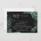 Blauwe, groene, gouden elegante bruiloft RSVP kaartje (Voorkant)