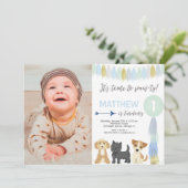 Blauwe groene goudhond schattige hondje verjaardag kaart (Staand voorkant)