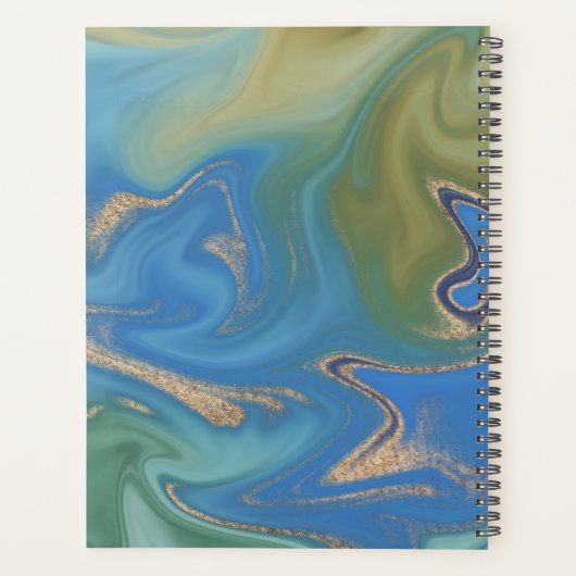 Blauwe groene & goudmatige Abstracte monogram Plan Planner (Achterkant)