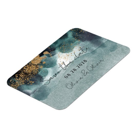 Blauwe groene goudverf Agate Wedding sparen de Dat Magneet (Linkerzijde)