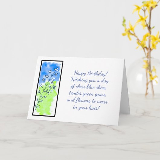 Blauwe groene grappige Birthday-kaart Kaart (Gele Bloem)