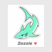 blauwe groene haai cartoon oceaan - dierlijk eenvo sticker (Vel)