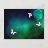 Blauwe groene hemel maan roze bloemen Quinceanera Briefkaart (Achterkant)