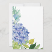 Blauwe Groene Hydrangea Bloem Bruiloft Uitnodiging (Achterkant)