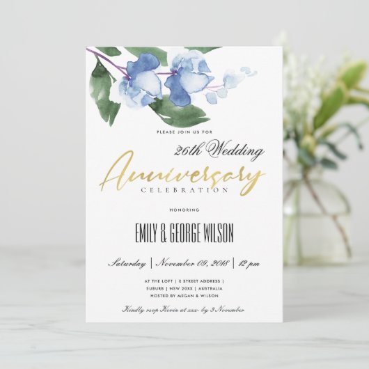 BLAUWE GROENE INKT WASS WATERVERF FLORALE VERJAARD KAART (Staand voorkant)