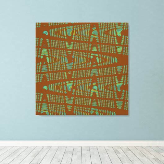 Blauwe groene kastanjebruin moderne Abstracte golf Canvas Afdruk (Insitu (Houten vloer))