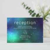 Blauwe groene Keltische Galaxy Modern Wedding Deta Informatiekaartje (Staand voorkant)