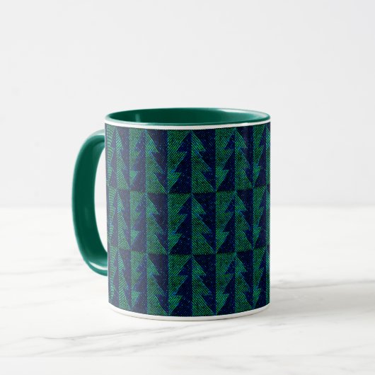 Blauwe, groene kerstbomen. mok (Voorkant links)