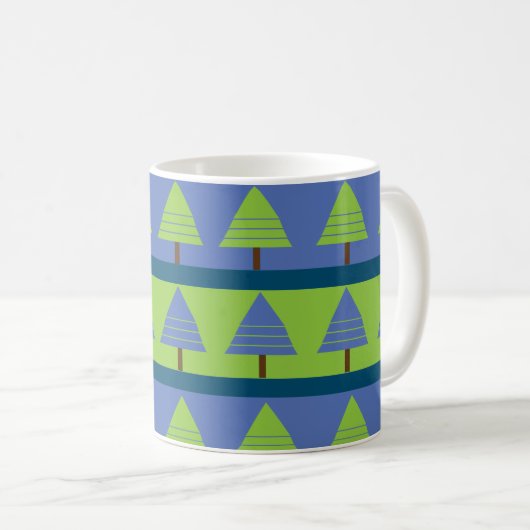 Blauwe groene kerstboom Geometric Koffiemok (Voorkant rechts)