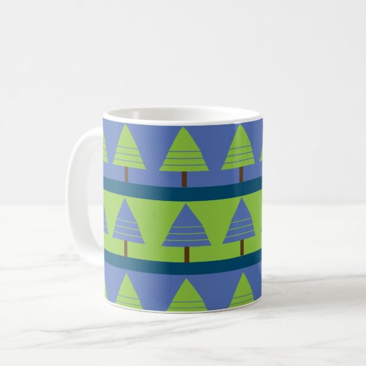 Blauwe groene kerstboom Geometric Koffiemok (Voorkant links)
