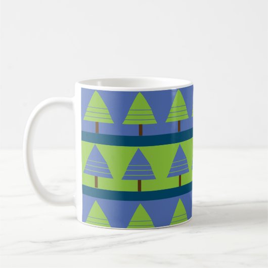 Blauwe groene kerstboom Geometric Koffiemok (Links)