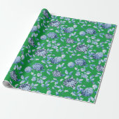 Blauwe groene kerstboomkerstok cadeaupapier (Uitgerold)