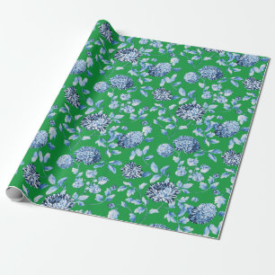 Blauwe groene kerstboomkerstok cadeaupapier