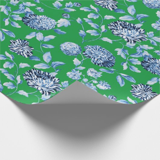 Blauwe groene kerstboomkerstok cadeaupapier (Hoek)