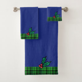 Blauwe groene kerstspelset en Holly Towel set Bad Handdoek