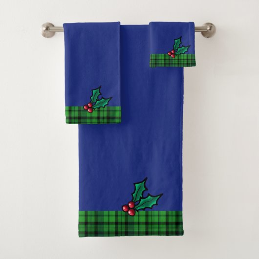 Blauwe groene kerstspelset en Holly Towel set Bad Handdoek (Insitu)