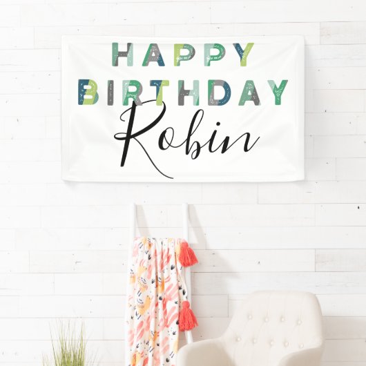 Blauwe groene letters Eenvoudige persoonlijke verj Spandoek (Insitu)