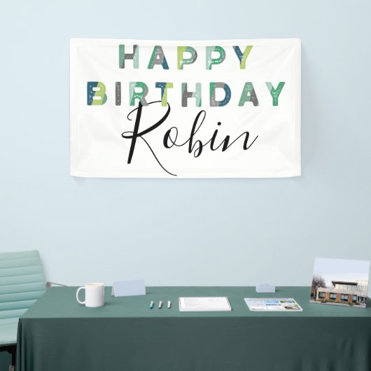 Blauwe groene letters Eenvoudige persoonlijke verj Spandoek (Beurs)