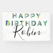 Blauwe groene letters Eenvoudige persoonlijke verj Spandoek (Horizontaal)