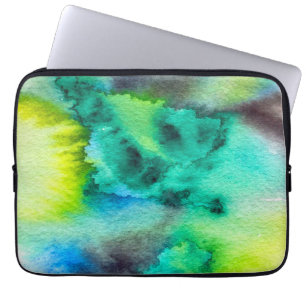 Blauwe groene marmer-kleurstof waterverf laptop sleeve