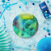 Blauwe groene marmer-kleurstof waterverf papieren bordje (Feest)