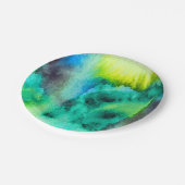 Blauwe groene marmer-kleurstof waterverf papieren bordje (Gekanteld)