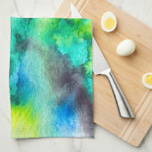 Blauwe groene marmer-kleurstof waterverf theedoek (Quarter Fold)