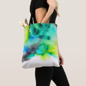 Blauwe groene marmer-kleurstof waterverf tote bag (Dichtbij)