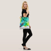 Blauwe groene marmer-kleurstof waterverf tote bag (Op model)