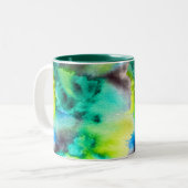 Blauwe groene marmer-kleurstof waterverf tweekleurige koffiemok (Voorkant links)