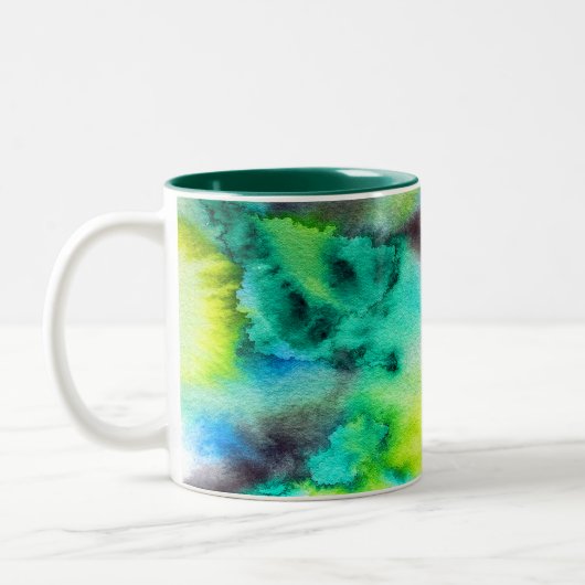 Blauwe groene marmer-kleurstof waterverf tweekleurige koffiemok (Links)