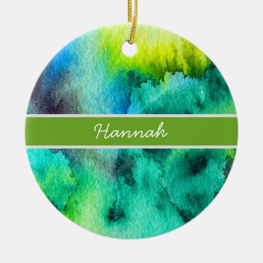 Blauwe groene marmer waterverf keramisch ornament (Voorkant)