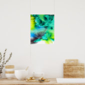 Blauwe groene marmer waterverf poster (Keuken)