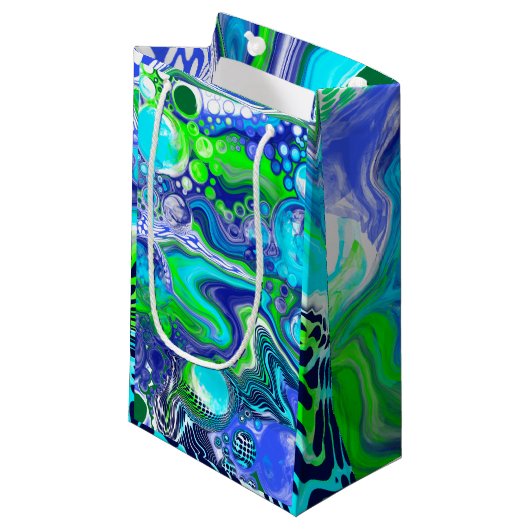 Blauwe groene marmer Zwirls van zaterdag of baby s Klein Cadeauzakje (Voorkant Gekanteld)