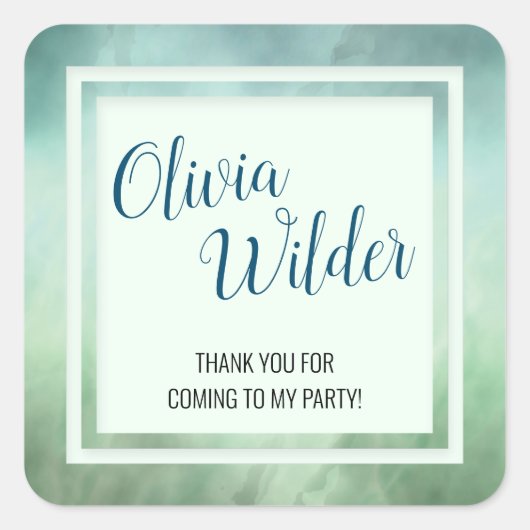 Blauwe groene marmergrens vierkante sticker (Voorkant)