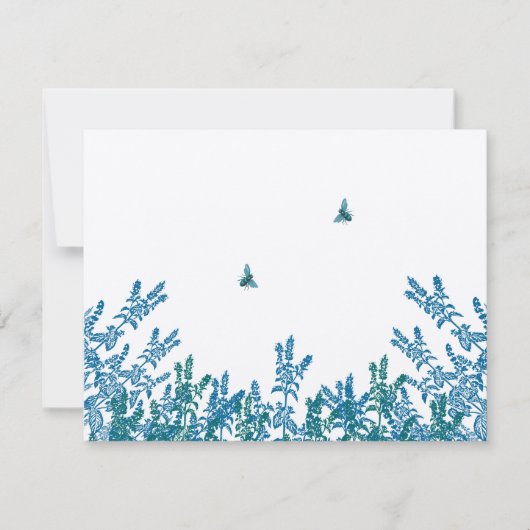 Blauwe groene meadow Bumble bee Wedding RSVP (Voorkant)