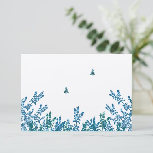 Blauwe groene meadow Bumble bee Wedding RSVP (Staand voorkant)