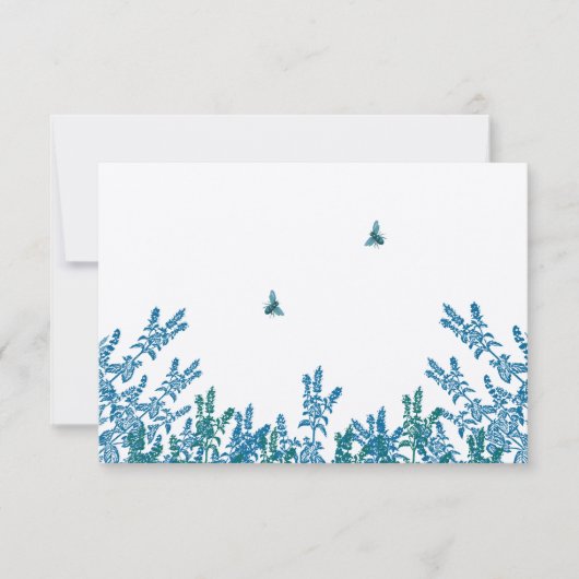 Blauwe groene meadow Bumble bee Wedding RSVP Kaartje (Voorkant)
