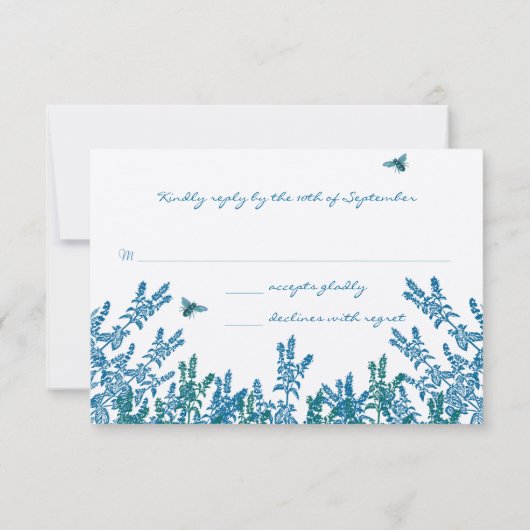 Blauwe groene meadow Bumble bee Wedding RSVP Kaartje (Achterkant)