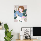  Blauwe Groene Meisjes Floral Illustratie Poster (Thuiskantoor)