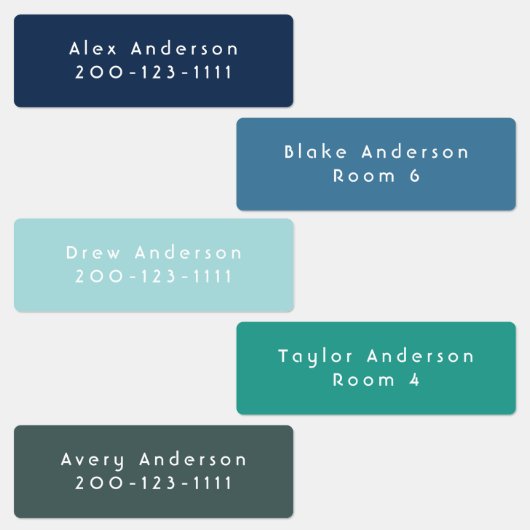 Blauwe groene middelmatige waterdichte kleefetiket labels (Groep)