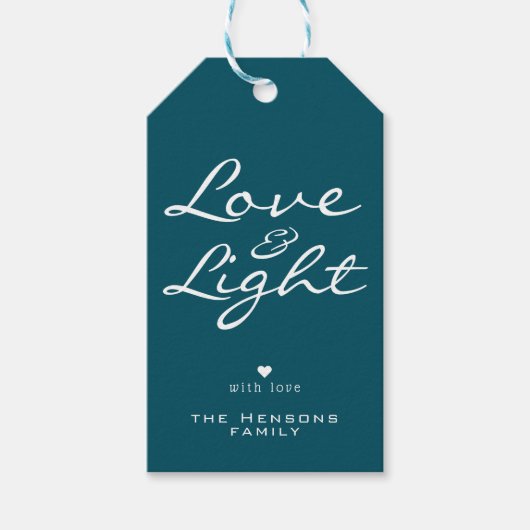 Blauwe groene naam voor liefde en licht script Ker Cadeaulabel (Voorkant)