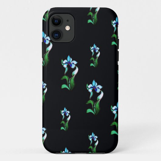 Blauwe groene neonbloemen op zwart Case-Mate iPhone case (Achterkant)