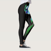 Blauwe groene neonbloemen op zwart leggings (Rechts)