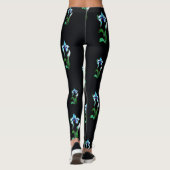 Blauwe groene neonbloemen op zwart leggings (Achterkant)