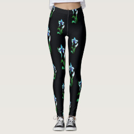 Blauwe groene neonbloemen op zwart leggings